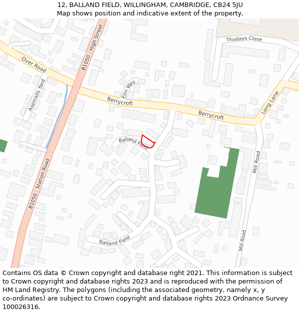 12, BALLAND FIELD, WILLINGHAM, CAMBRIDGE, CB24 5JU: Location map and indicative extent of plot