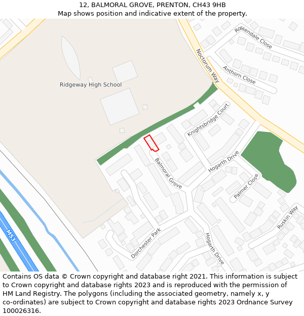 12, BALMORAL GROVE, PRENTON, CH43 9HB: Location map and indicative extent of plot