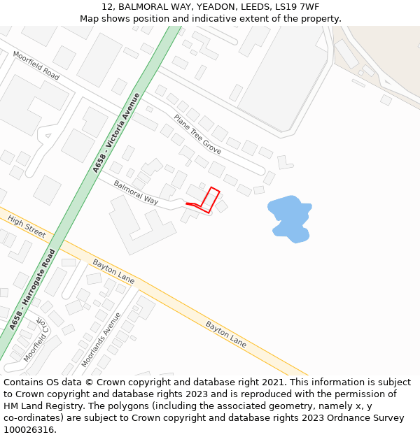 12, BALMORAL WAY, YEADON, LEEDS, LS19 7WF: Location map and indicative extent of plot