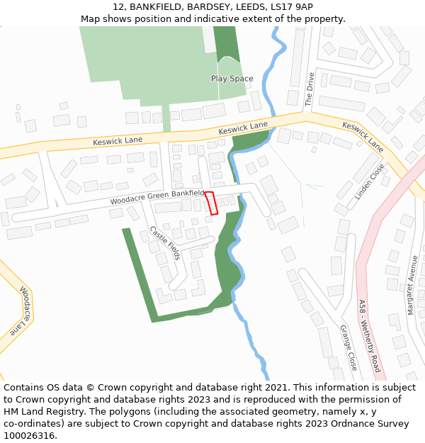 12, BANKFIELD, BARDSEY, LEEDS, LS17 9AP: Location map and indicative extent of plot