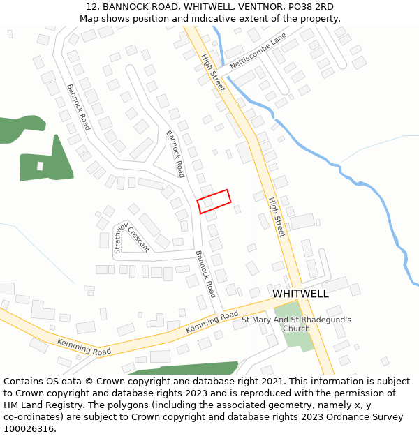12, BANNOCK ROAD, WHITWELL, VENTNOR, PO38 2RD: Location map and indicative extent of plot