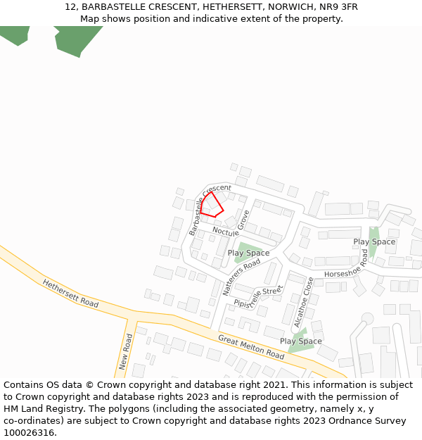 12, BARBASTELLE CRESCENT, HETHERSETT, NORWICH, NR9 3FR: Location map and indicative extent of plot