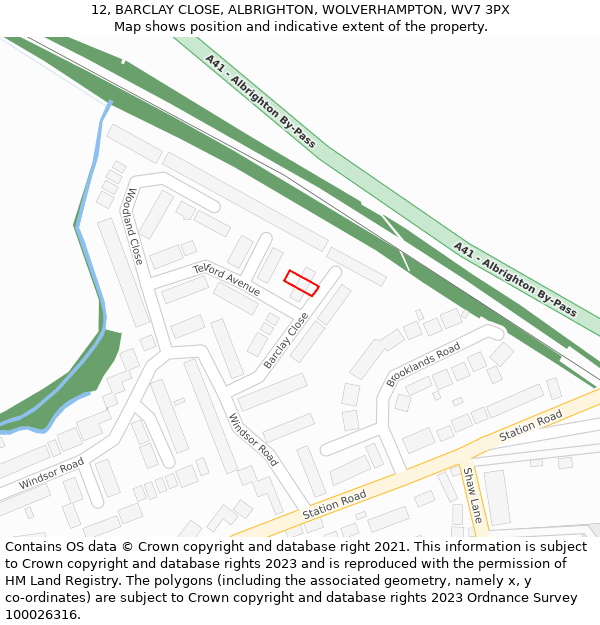 12, BARCLAY CLOSE, ALBRIGHTON, WOLVERHAMPTON, WV7 3PX: Location map and indicative extent of plot