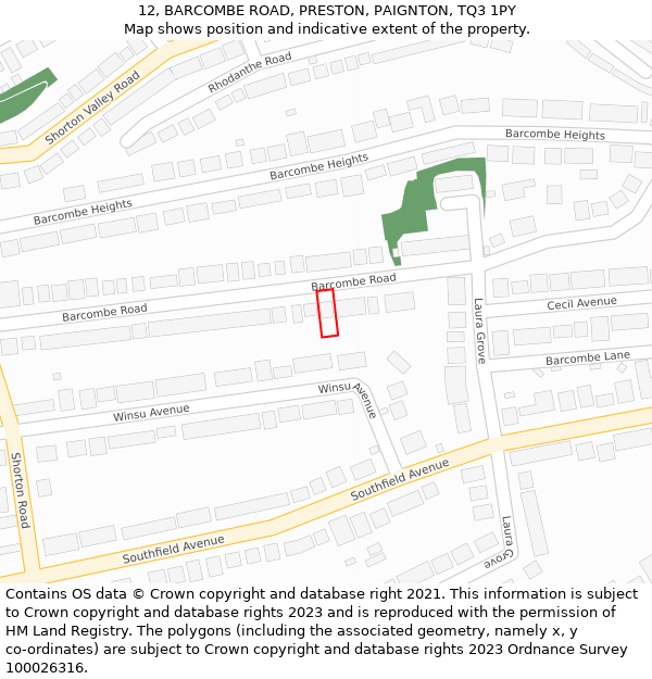 12, BARCOMBE ROAD, PRESTON, PAIGNTON, TQ3 1PY: Location map and indicative extent of plot