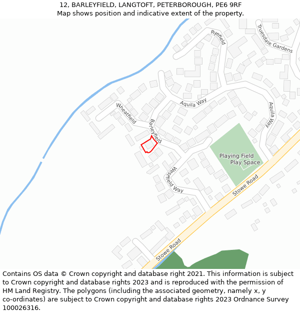 12, BARLEYFIELD, LANGTOFT, PETERBOROUGH, PE6 9RF: Location map and indicative extent of plot