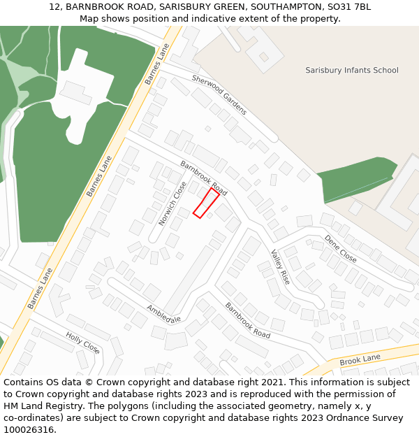 12, BARNBROOK ROAD, SARISBURY GREEN, SOUTHAMPTON, SO31 7BL: Location map and indicative extent of plot