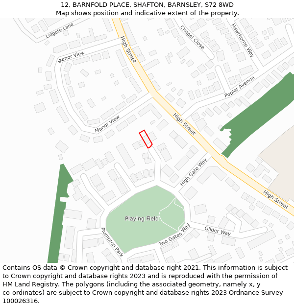 12, BARNFOLD PLACE, SHAFTON, BARNSLEY, S72 8WD: Location map and indicative extent of plot