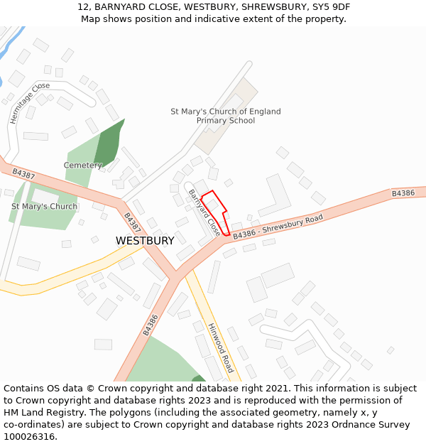 12, BARNYARD CLOSE, WESTBURY, SHREWSBURY, SY5 9DF: Location map and indicative extent of plot