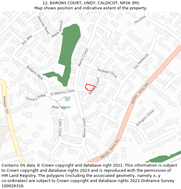 12, BARONS COURT, UNDY, CALDICOT, NP26 3PG: Location map and indicative extent of plot
