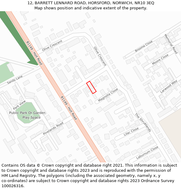 12, BARRETT LENNARD ROAD, HORSFORD, NORWICH, NR10 3EQ: Location map and indicative extent of plot