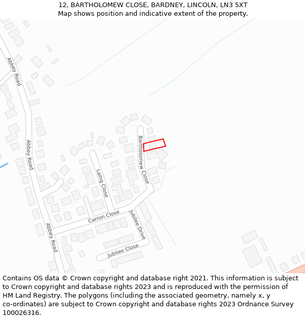 12, BARTHOLOMEW CLOSE, BARDNEY, LINCOLN, LN3 5XT: Location map and indicative extent of plot