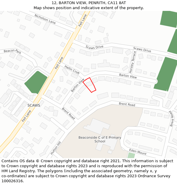 12, BARTON VIEW, PENRITH, CA11 8AT: Location map and indicative extent of plot