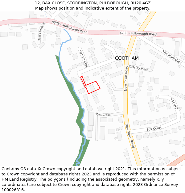 12, BAX CLOSE, STORRINGTON, PULBOROUGH, RH20 4GZ: Location map and indicative extent of plot