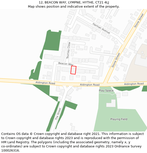 12, BEACON WAY, LYMPNE, HYTHE, CT21 4LJ: Location map and indicative extent of plot