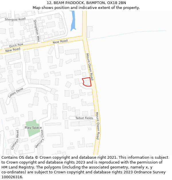 12, BEAM PADDOCK, BAMPTON, OX18 2BN: Location map and indicative extent of plot