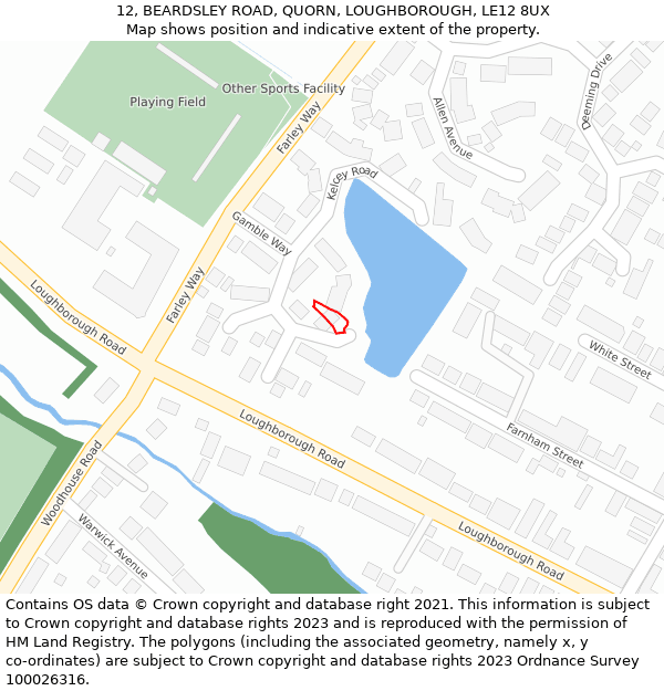 12, BEARDSLEY ROAD, QUORN, LOUGHBOROUGH, LE12 8UX: Location map and indicative extent of plot