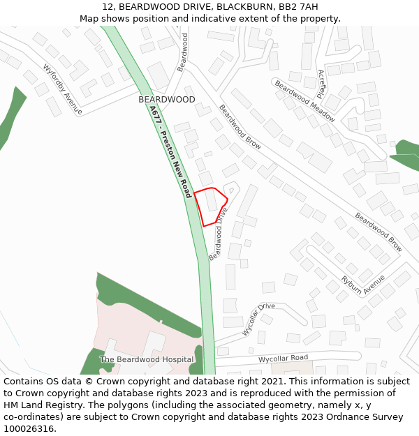 12, BEARDWOOD DRIVE, BLACKBURN, BB2 7AH: Location map and indicative extent of plot