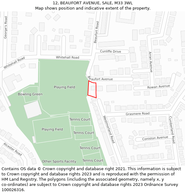 12, BEAUFORT AVENUE, SALE, M33 3WL: Location map and indicative extent of plot