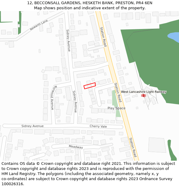 12, BECCONSALL GARDENS, HESKETH BANK, PRESTON, PR4 6EN: Location map and indicative extent of plot