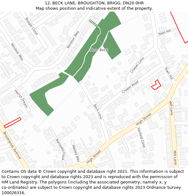 12, BECK LANE, BROUGHTON, BRIGG, DN20 0HR: Location map and indicative extent of plot