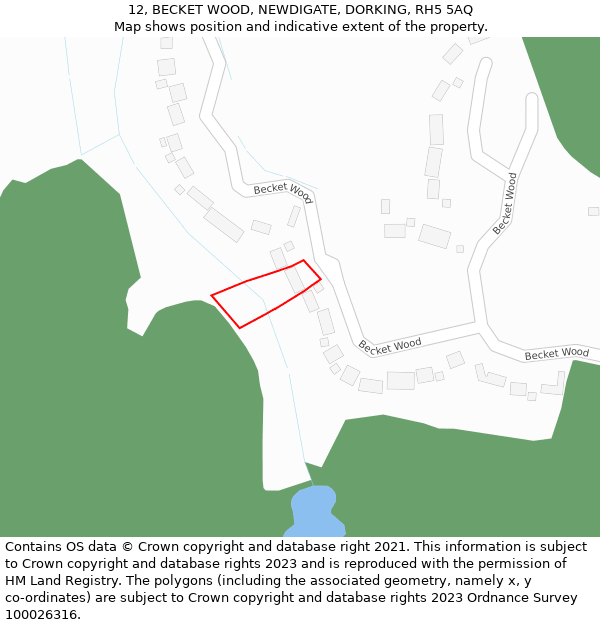 12, BECKET WOOD, NEWDIGATE, DORKING, RH5 5AQ: Location map and indicative extent of plot