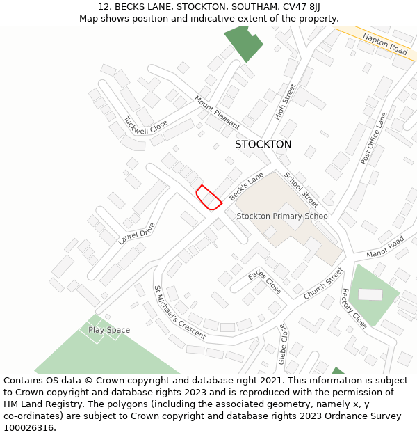 12, BECKS LANE, STOCKTON, SOUTHAM, CV47 8JJ: Location map and indicative extent of plot