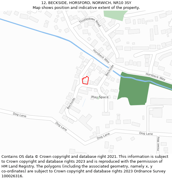 12, BECKSIDE, HORSFORD, NORWICH, NR10 3SY: Location map and indicative extent of plot