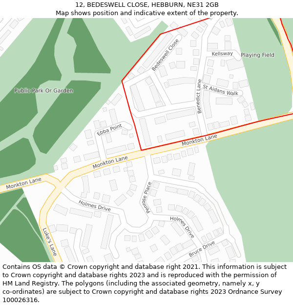 12, BEDESWELL CLOSE, HEBBURN, NE31 2GB: Location map and indicative extent of plot
