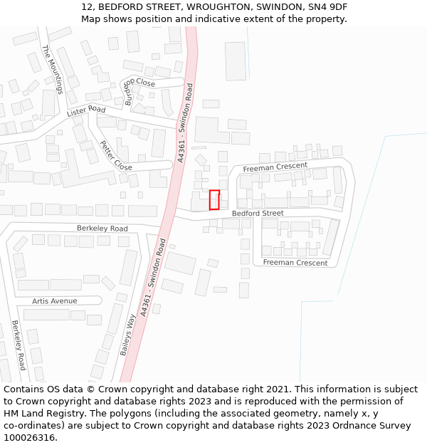 12, BEDFORD STREET, WROUGHTON, SWINDON, SN4 9DF: Location map and indicative extent of plot