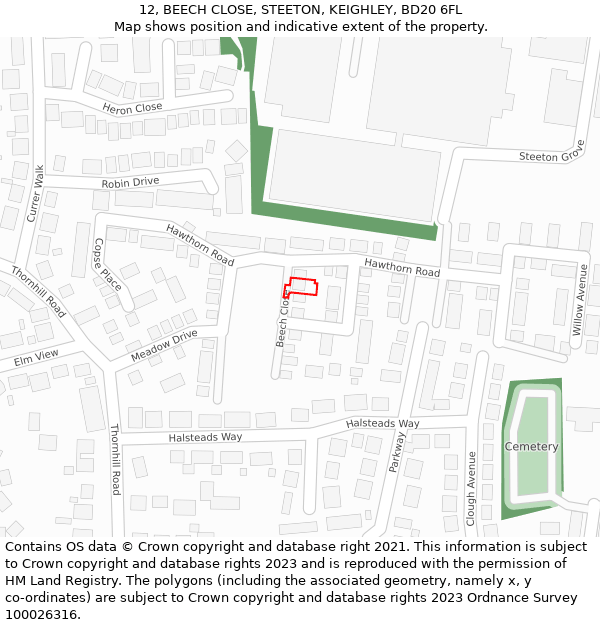 12, BEECH CLOSE, STEETON, KEIGHLEY, BD20 6FL: Location map and indicative extent of plot