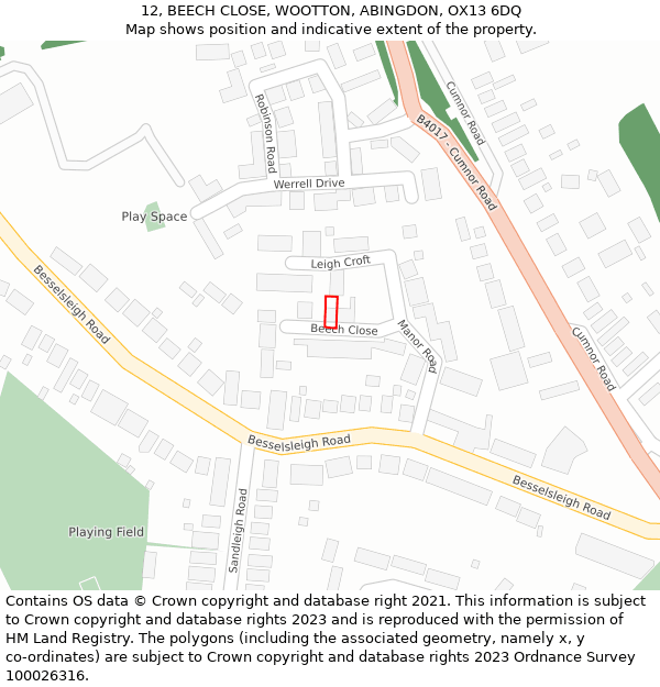 12, BEECH CLOSE, WOOTTON, ABINGDON, OX13 6DQ: Location map and indicative extent of plot