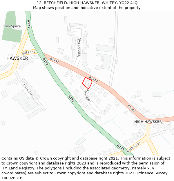 12, BEECHFIELD, HIGH HAWSKER, WHITBY, YO22 4LQ: Location map and indicative extent of plot