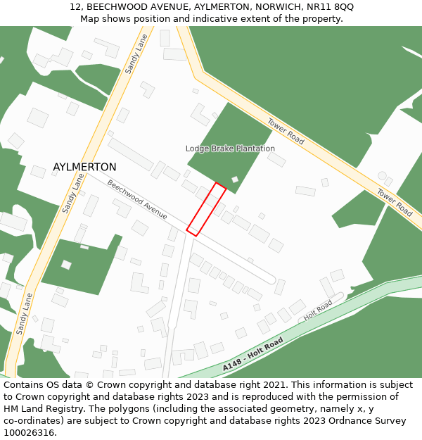 12, BEECHWOOD AVENUE, AYLMERTON, NORWICH, NR11 8QQ: Location map and indicative extent of plot