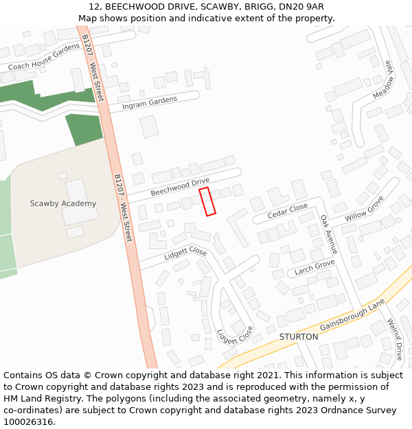 12, BEECHWOOD DRIVE, SCAWBY, BRIGG, DN20 9AR: Location map and indicative extent of plot