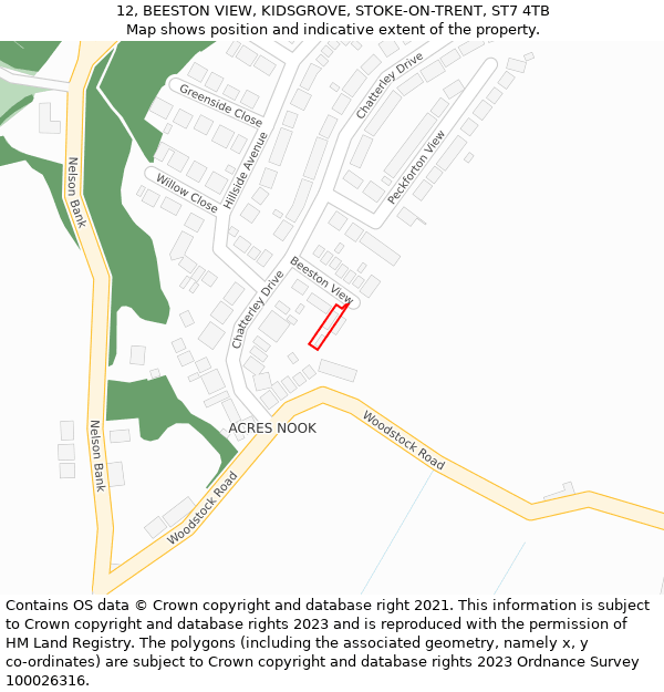 12, BEESTON VIEW, KIDSGROVE, STOKE-ON-TRENT, ST7 4TB: Location map and indicative extent of plot