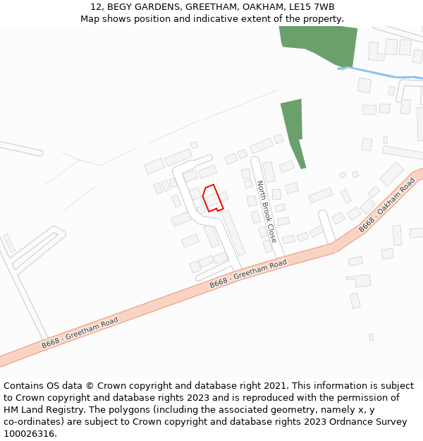 12, BEGY GARDENS, GREETHAM, OAKHAM, LE15 7WB: Location map and indicative extent of plot