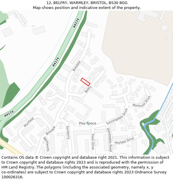 12, BELFRY, WARMLEY, BRISTOL, BS30 8GG: Location map and indicative extent of plot