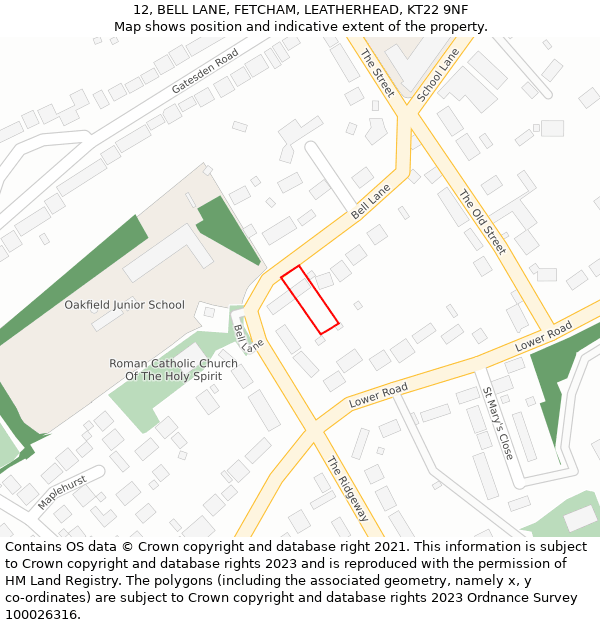 12, BELL LANE, FETCHAM, LEATHERHEAD, KT22 9NF: Location map and indicative extent of plot