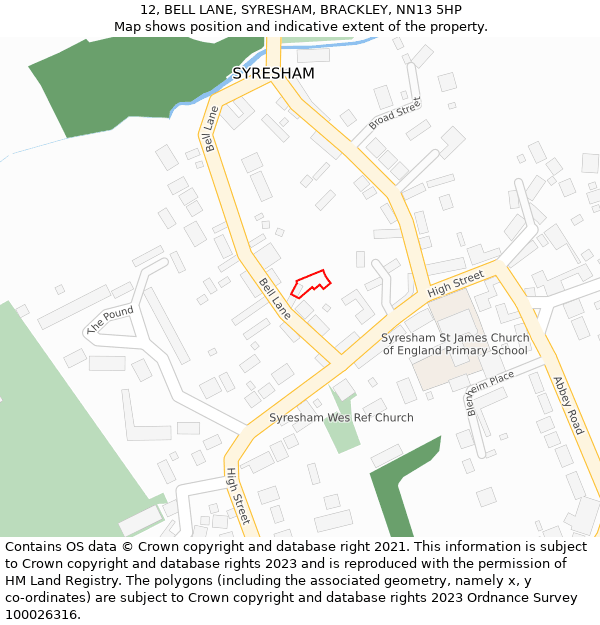 12, BELL LANE, SYRESHAM, BRACKLEY, NN13 5HP: Location map and indicative extent of plot