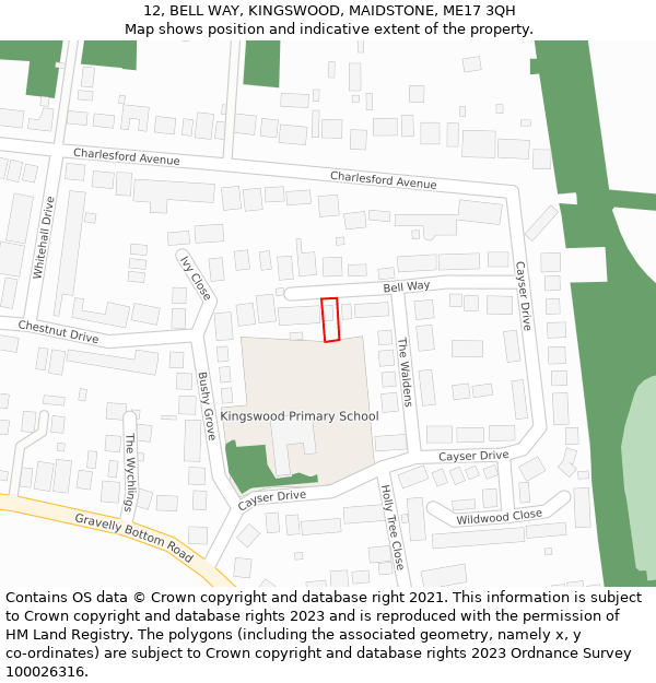 12, BELL WAY, KINGSWOOD, MAIDSTONE, ME17 3QH: Location map and indicative extent of plot