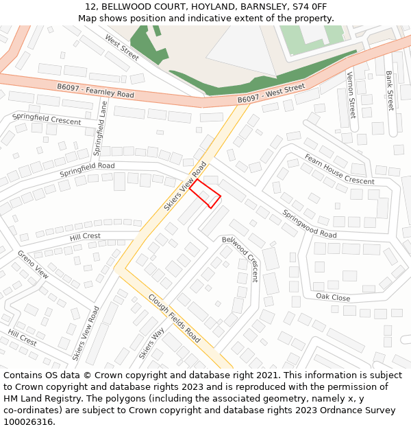 12, BELLWOOD COURT, HOYLAND, BARNSLEY, S74 0FF: Location map and indicative extent of plot