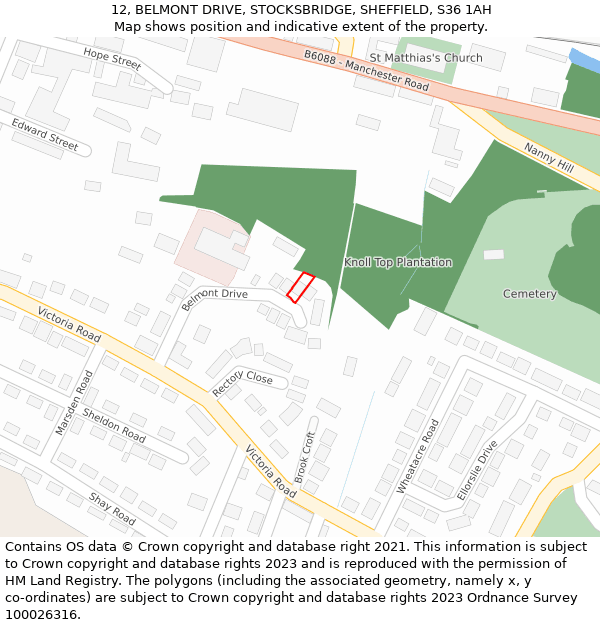 12, BELMONT DRIVE, STOCKSBRIDGE, SHEFFIELD, S36 1AH: Location map and indicative extent of plot