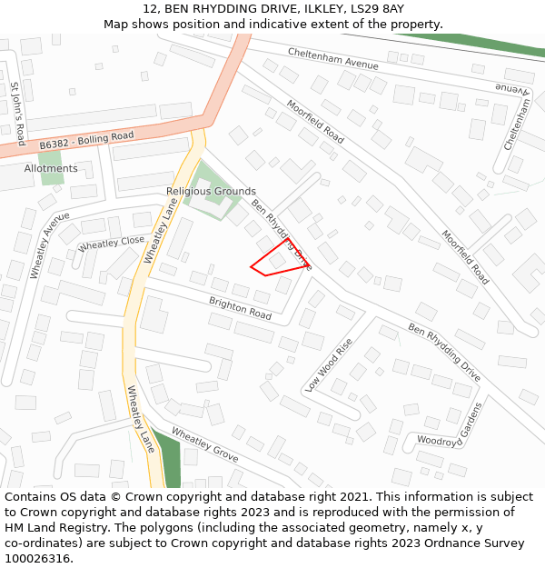 12, BEN RHYDDING DRIVE, ILKLEY, LS29 8AY: Location map and indicative extent of plot