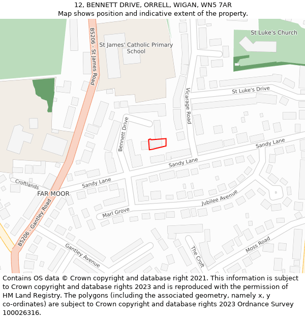 12, BENNETT DRIVE, ORRELL, WIGAN, WN5 7AR: Location map and indicative extent of plot
