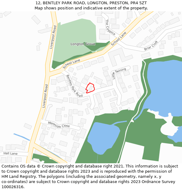 12, BENTLEY PARK ROAD, LONGTON, PRESTON, PR4 5ZT: Location map and indicative extent of plot