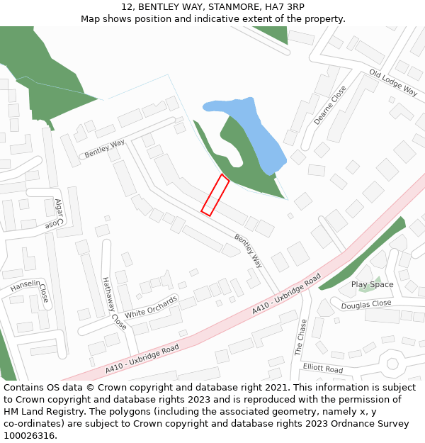 12, BENTLEY WAY, STANMORE, HA7 3RP: Location map and indicative extent of plot