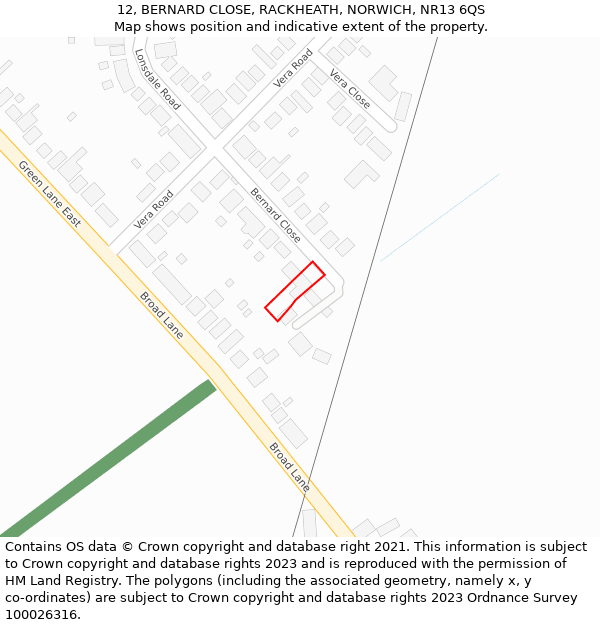 12, BERNARD CLOSE, RACKHEATH, NORWICH, NR13 6QS: Location map and indicative extent of plot