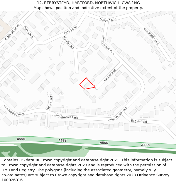 12, BERRYSTEAD, HARTFORD, NORTHWICH, CW8 1NG: Location map and indicative extent of plot