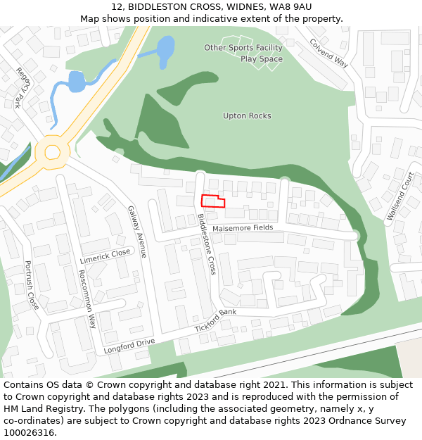 12, BIDDLESTON CROSS, WIDNES, WA8 9AU: Location map and indicative extent of plot