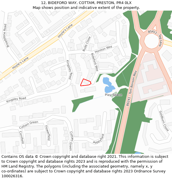 12, BIDEFORD WAY, COTTAM, PRESTON, PR4 0LX: Location map and indicative extent of plot